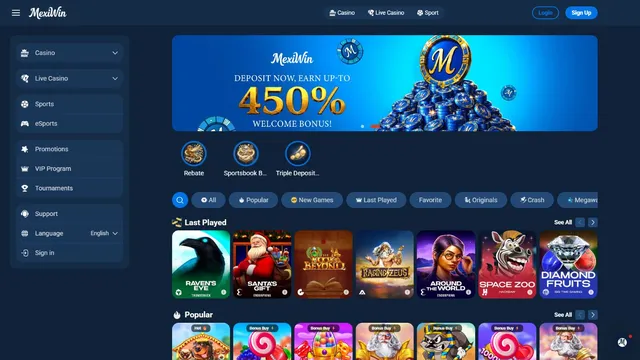 mexiwin casino website screen