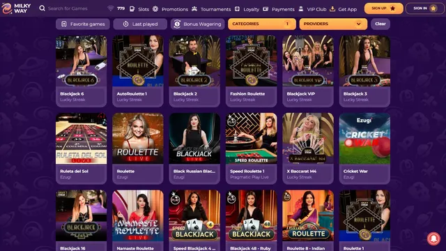 milkyway casino live games