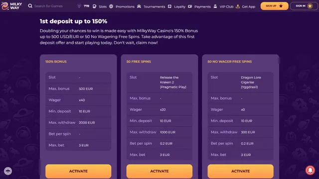 milkyway casino welcome bonus