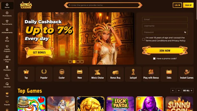 mino casino website screen