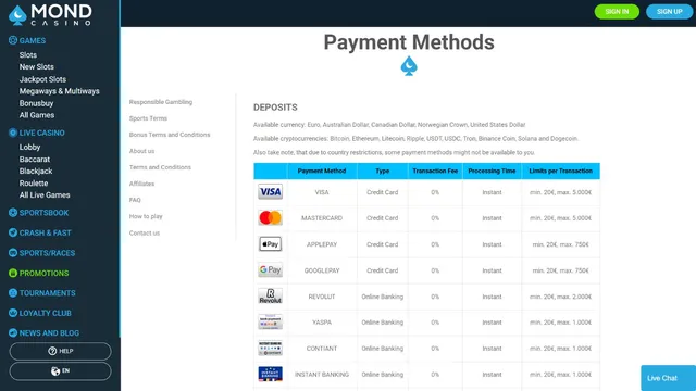 mond casino deposit