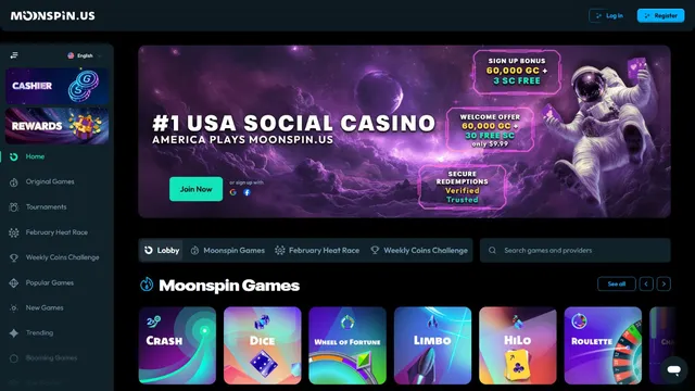 moonspin casino website screen