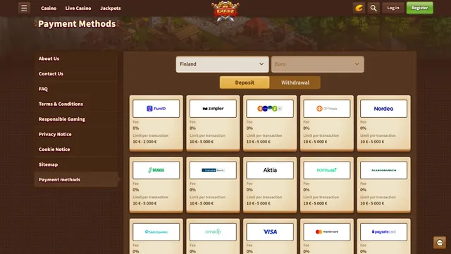 my empire casino payments