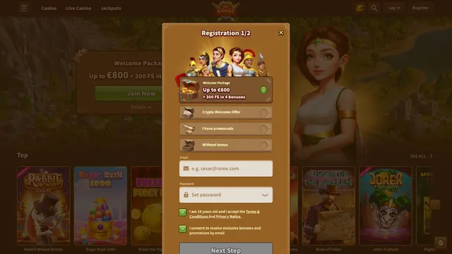 my empire casino registration