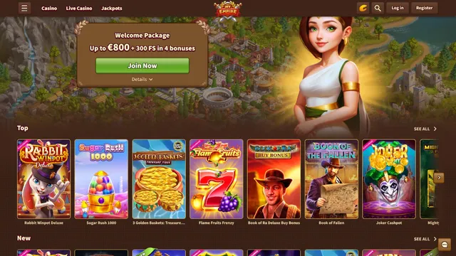 my empire casino website screen