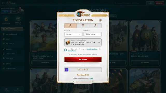 myempire casino registration