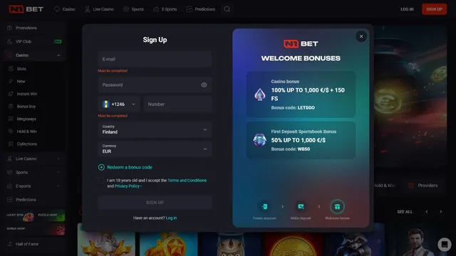 n1bet casino registration