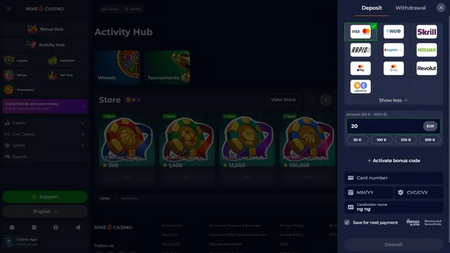 ninecasino deposit