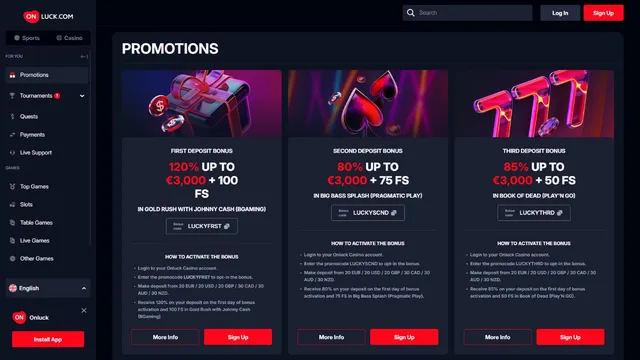 onluck casino promotions