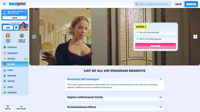 onlyspins casino vip club