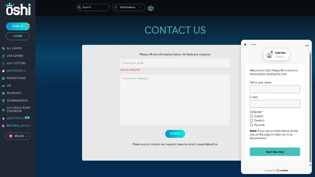 oshi casino support