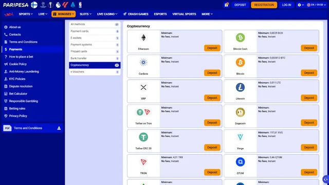 paripesa casino deposit