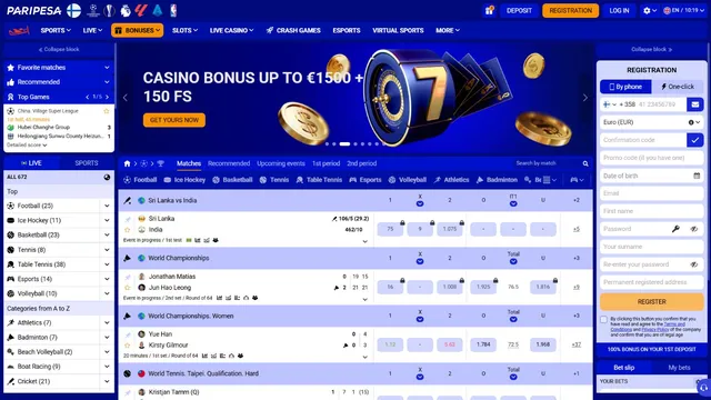 paripesa casino website screen