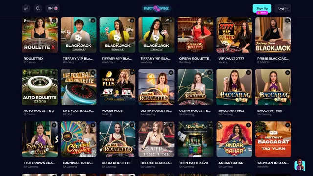 partyspinz casino live games