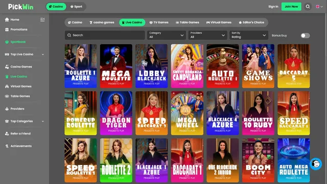 pickwin casino live games