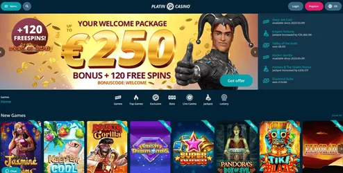 platin casino website screen