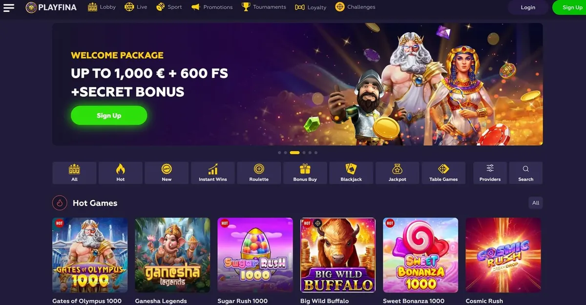 playfina casino screen