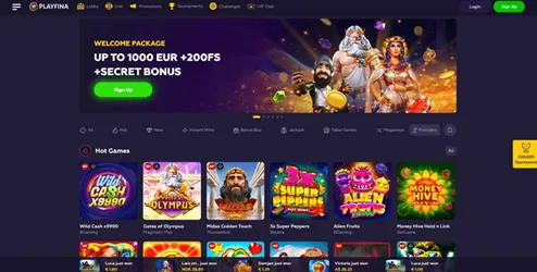playfina casino website screen