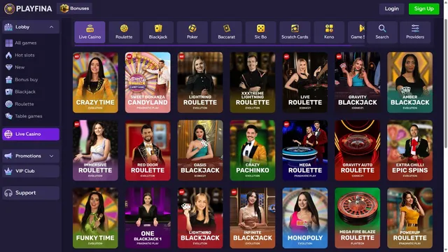 playfina casino live games