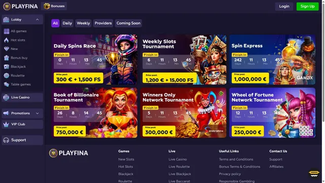 playfina casino tournaments