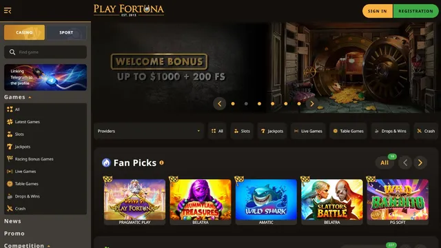 playfortuna casino website screen