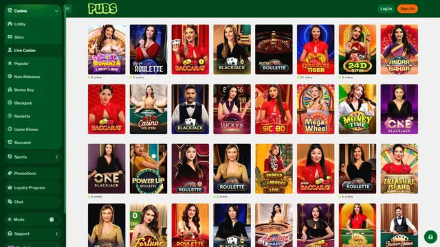 pubs casino live games
