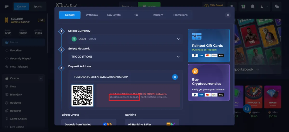 rainbet casino deposit 1 icon