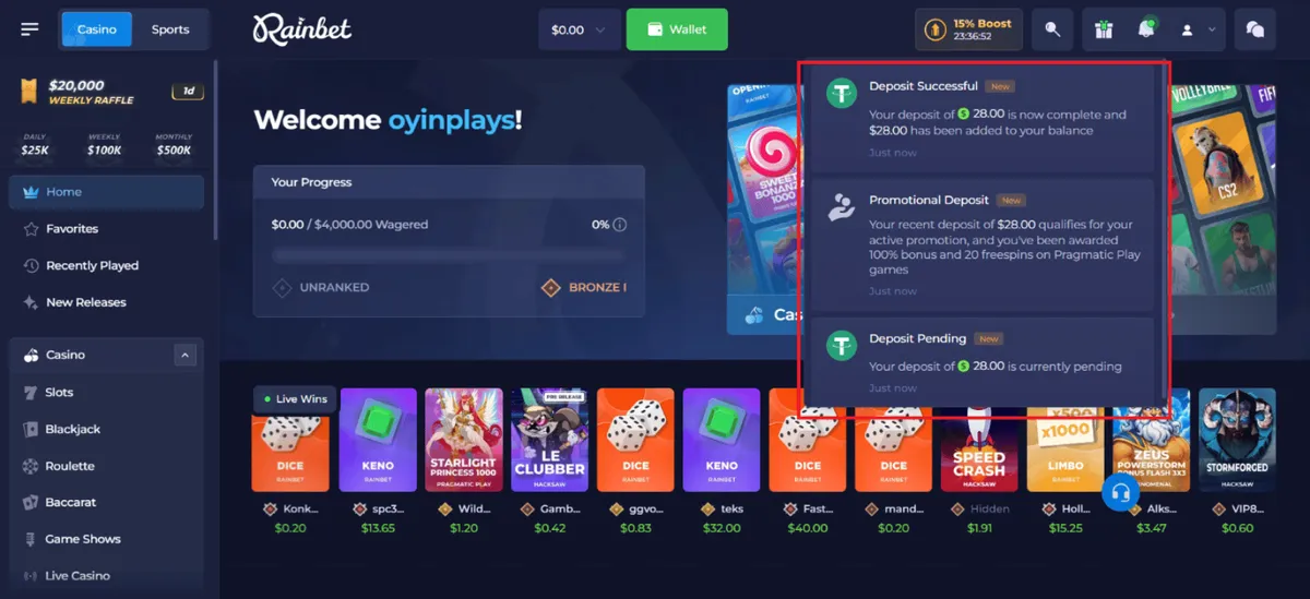 rainbet casino deposit 2 icon
