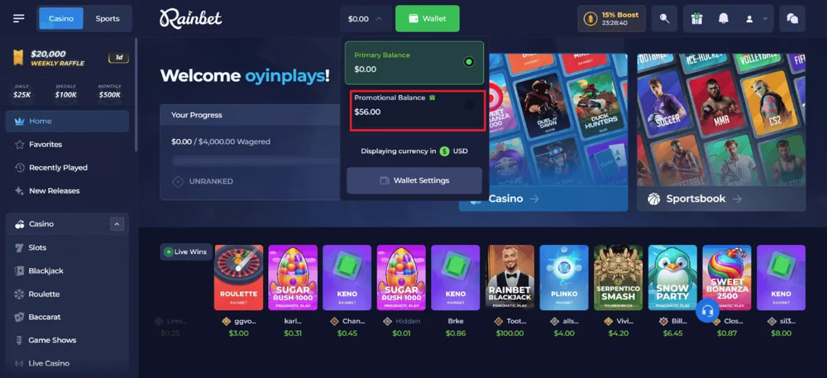 rainbet casino deposit bonus icon
