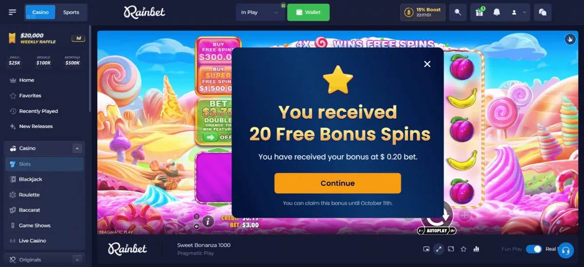 rainbet casino free spins bonus icon