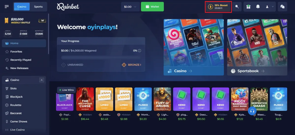rainbet casino rakeback boost icon