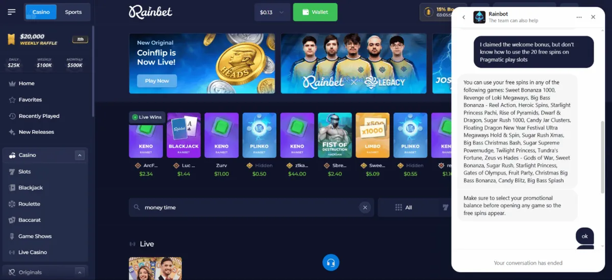 rainbet casino support icon