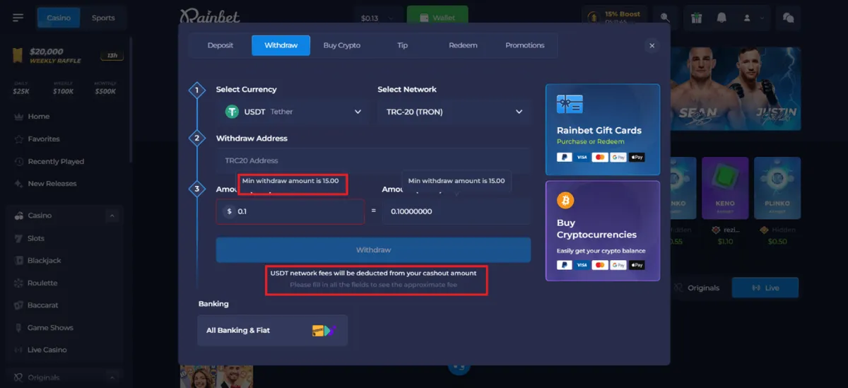 rainbet casino withdrawal icon