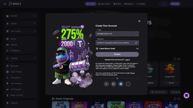 reels.io casino registration