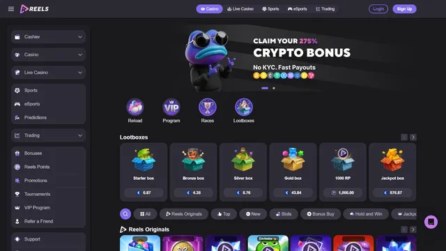 reels.io casino website screen