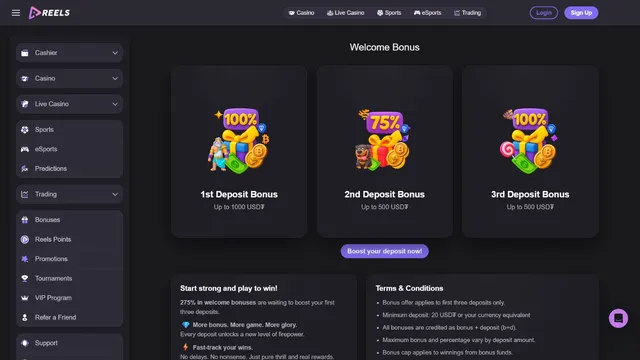 reels.io casino welcome bonus