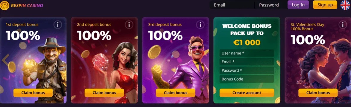 respin casino deposit bonus