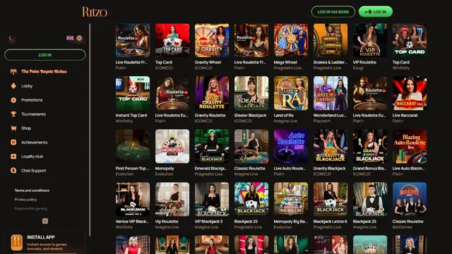 ritzo casino live games