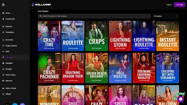 rollchain casino live games