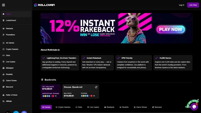 rollchain casino website screen