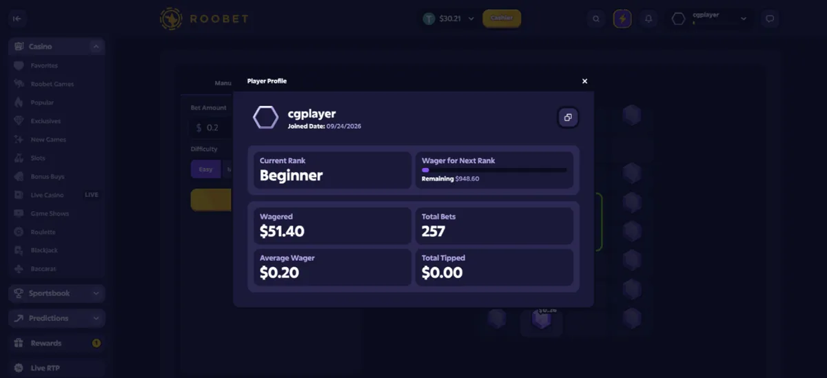 roobet casino wagering tracker icon