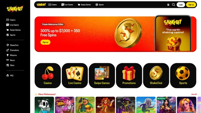 shakebet casino website screen