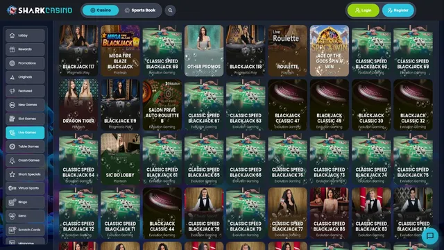 shark casino live games