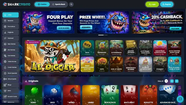 shark casino website screen