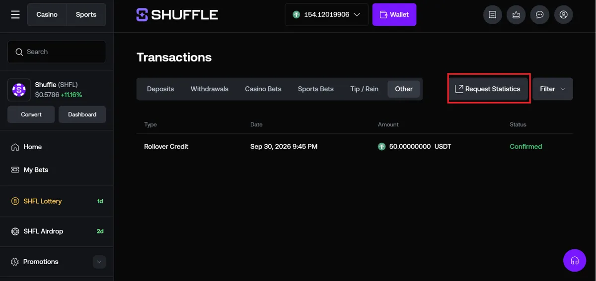 shuffle casino gameplay statistics icon