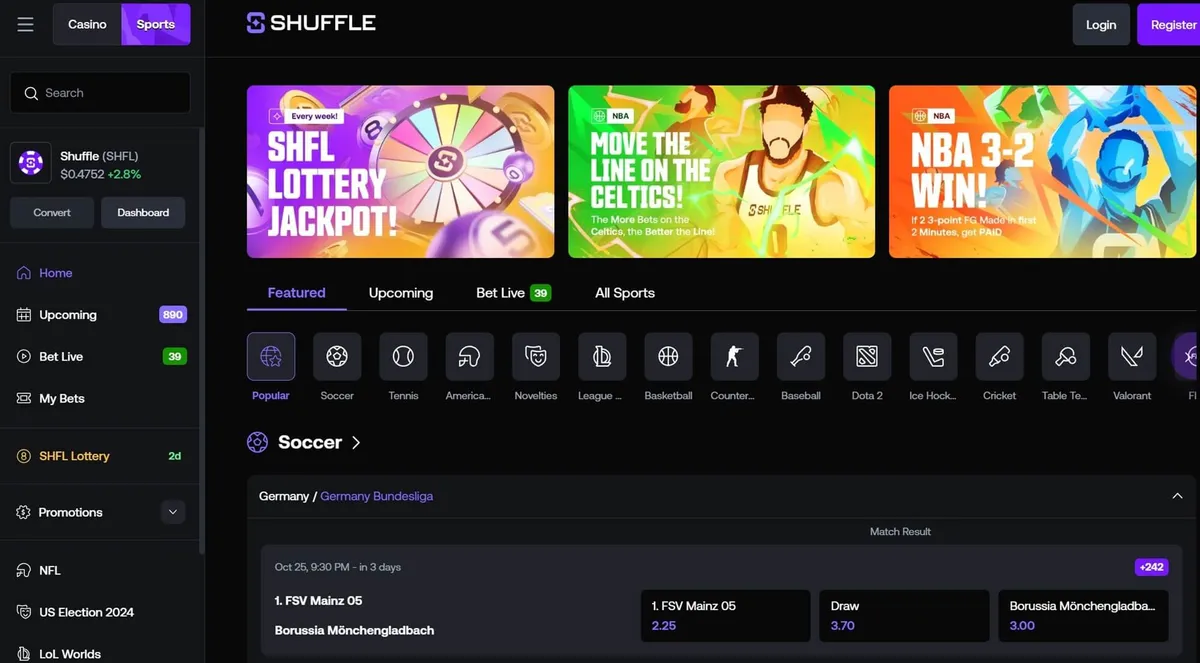 shuffle casino sports betting