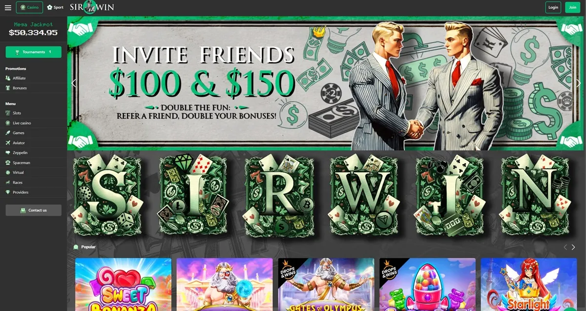 sirwin casino web screen