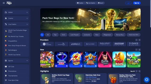slotneo casino website screen