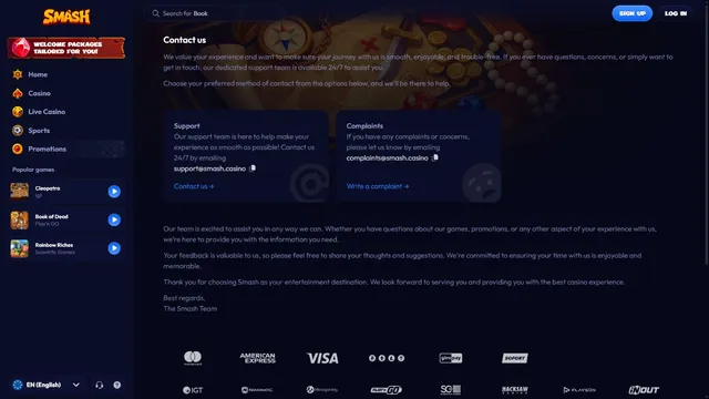 smash casino support