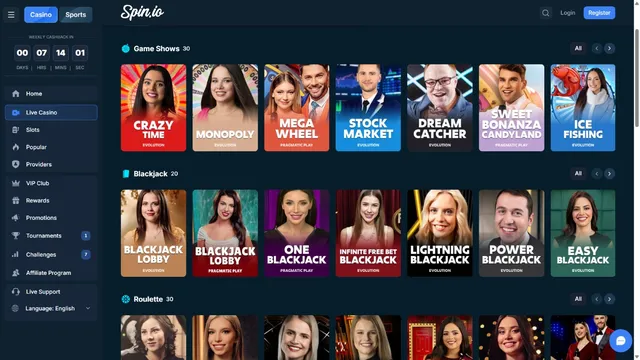 spin.io casino live games